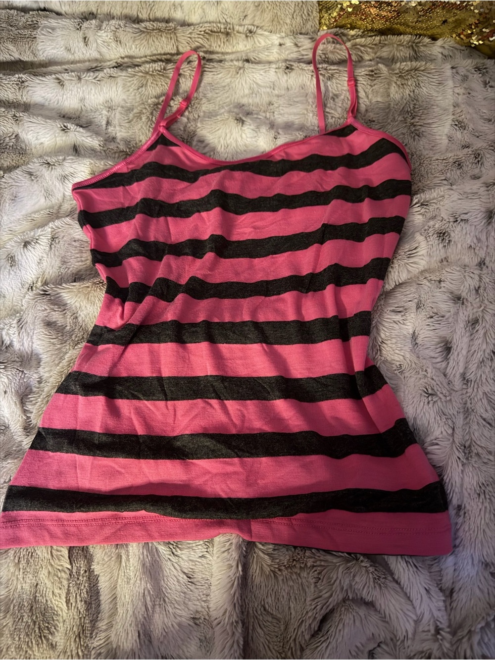 Zenana Outfitters Pink and Black Striped Spaghetti Strap Camisole